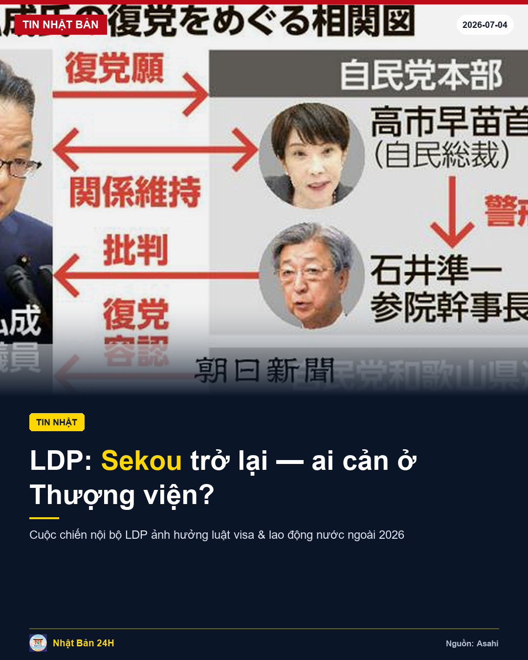 Sekou muốn trở lại LDP: cuộc chiến quyền lực trong Thượng viện Nhật