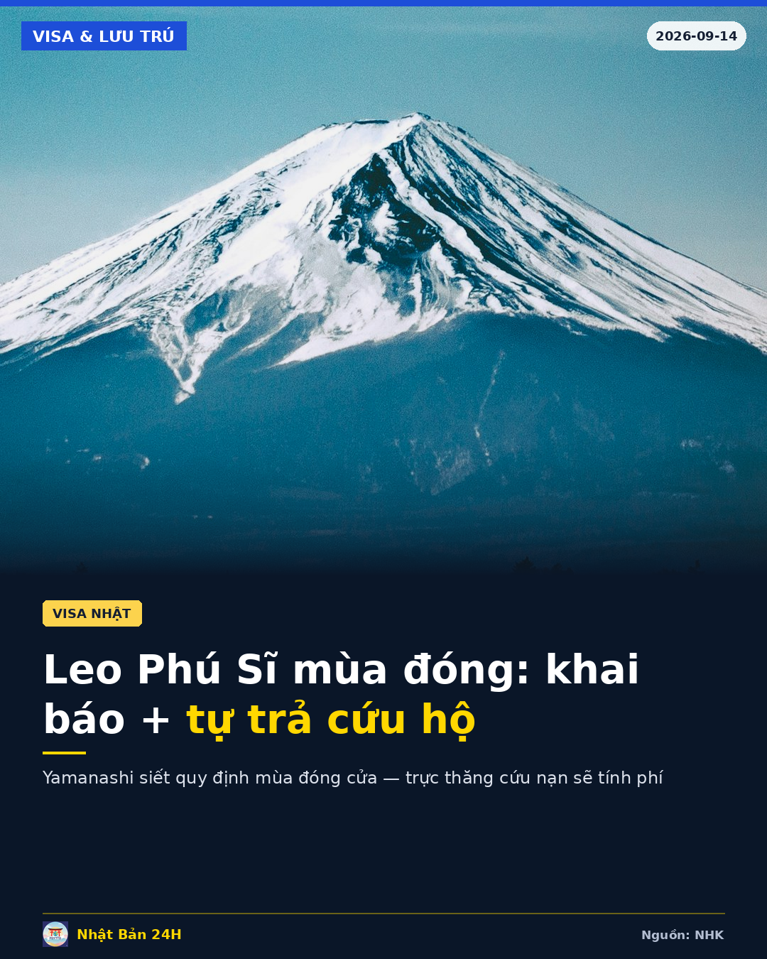 Leo núi Phú Sĩ mùa đóng cửa: bắt buộc khai báo trước và tự trả chi phí trực thăng cứu hộ